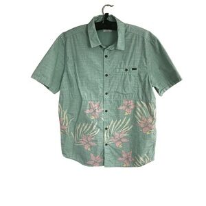 Men's Hurley Green Pastel Hawaiian Button Up Short Sleeve Size M